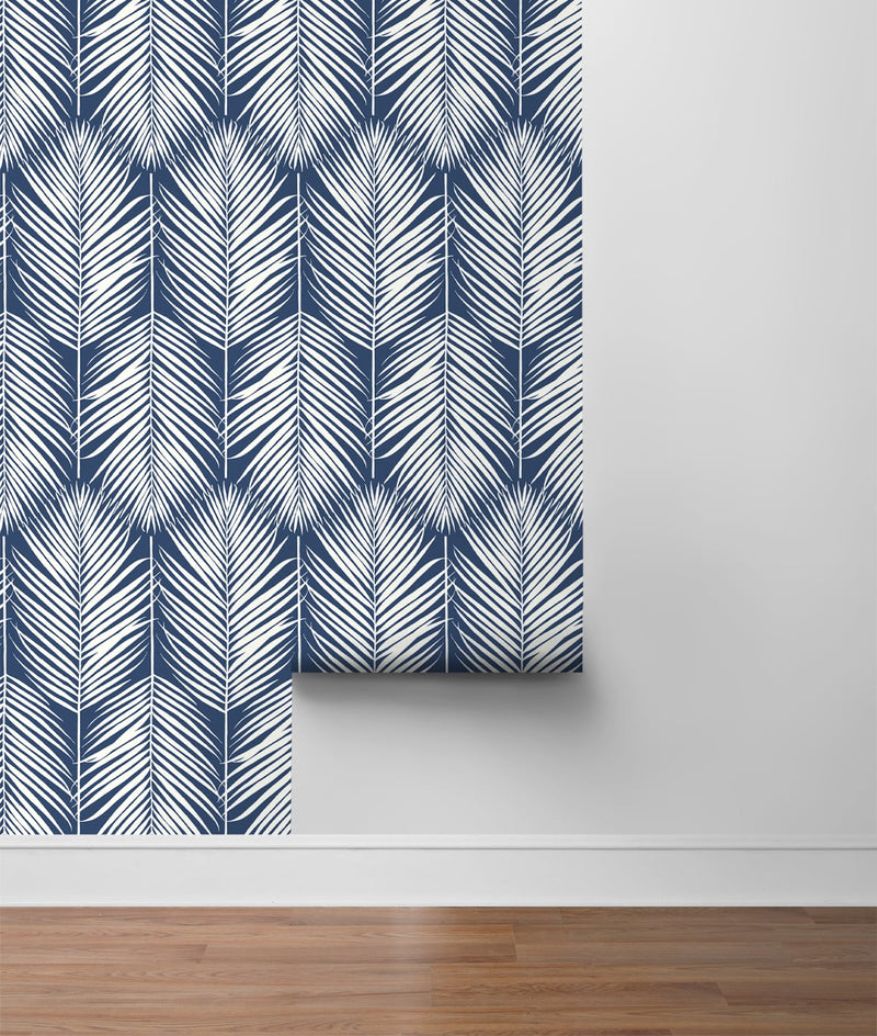 media image for Palm Silhouette Peel-and-Stick Wallpaper in Coastal Blue by NextWall 270