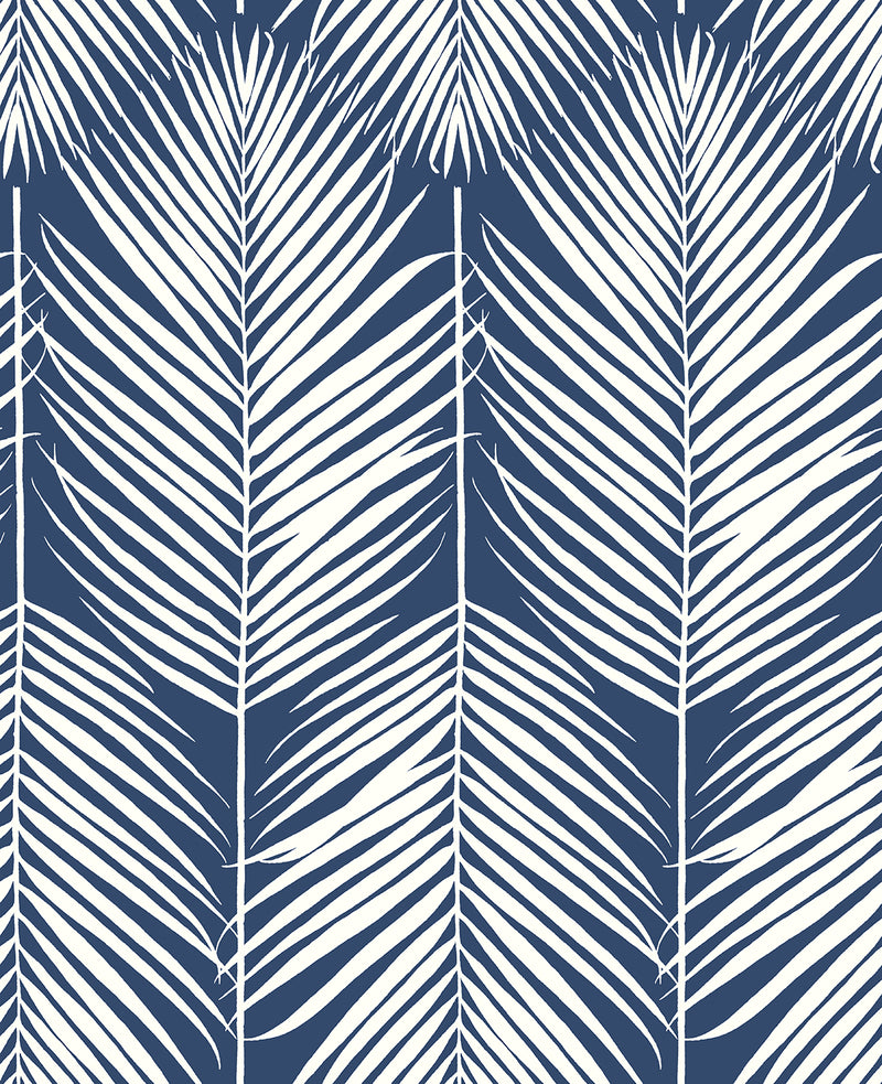 media image for Palm Silhouette Peel-and-Stick Wallpaper in Coastal Blue by NextWall 267