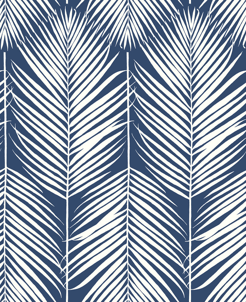 media image for Palm Silhouette Peel-and-Stick Wallpaper in Coastal Blue by NextWall 24