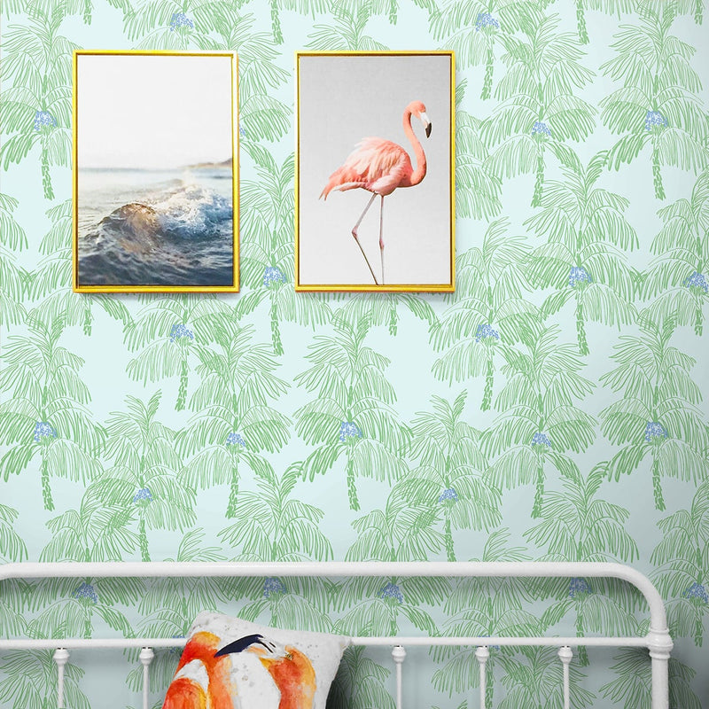 media image for Palm Beach Peel-and-Stick Wallpaper in Baby Blue and Seafoam by NextWall 274
