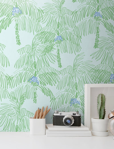 product image for Palm Beach Peel-and-Stick Wallpaper in Baby Blue and Seafoam by NextWall 53