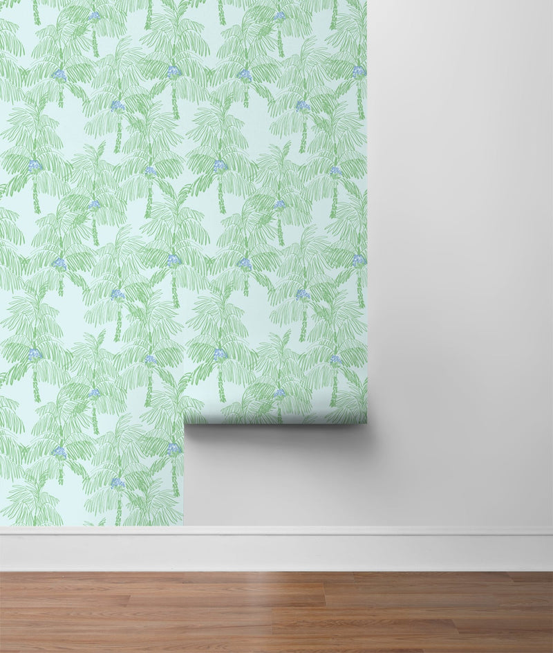 media image for Palm Beach Peel-and-Stick Wallpaper in Baby Blue and Seafoam by NextWall 233