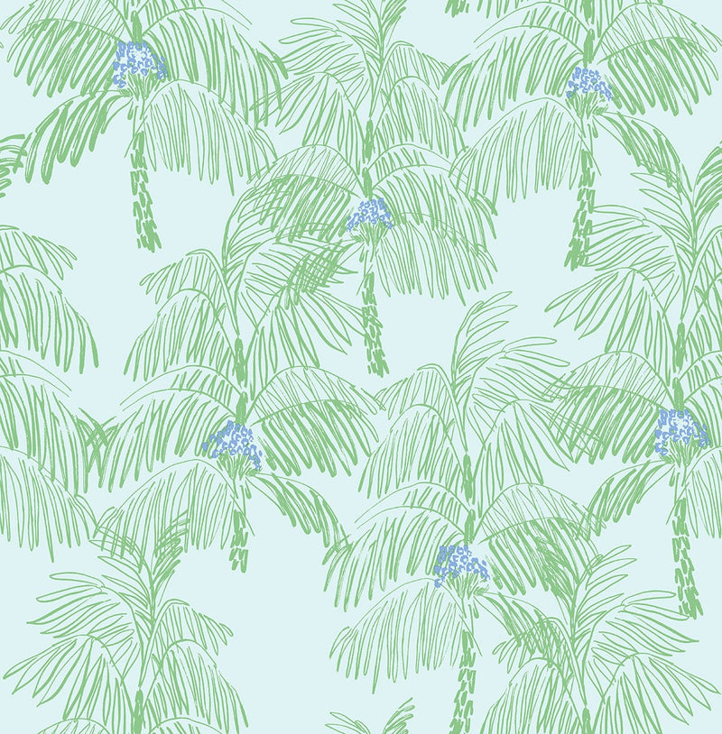 media image for Palm Beach Peel-and-Stick Wallpaper in Baby Blue and Seafoam by NextWall 251