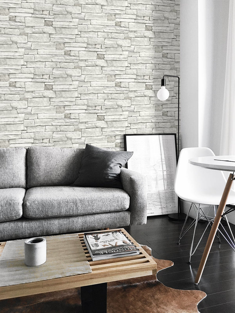media image for Stacked Stone Peel-and-Stick Wallpaper in Arctic Grey by NextWall 282
