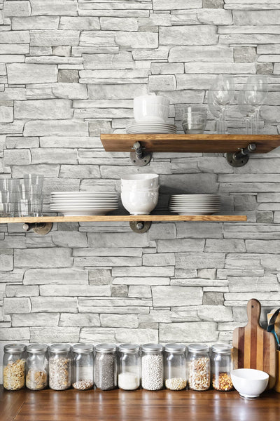 product image for Stacked Stone Peel-and-Stick Wallpaper in Arctic Grey by NextWall 63