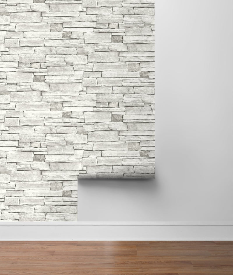 media image for Stacked Stone Peel-and-Stick Wallpaper in Arctic Grey by NextWall 27