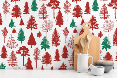 product image for Winter Forest Peel-and-Stick Wallpaper in Red and Evergreen by NextWall 30