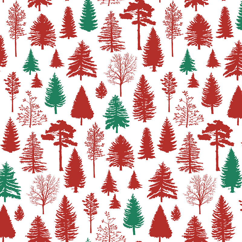 media image for Winter Forest Peel-and-Stick Wallpaper in Red and Evergreen by NextWall 288