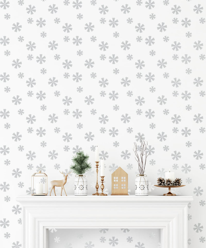 media image for Snowflakes Peel-and-Stick Wallpaper in Metallic Silver by NextWall 28