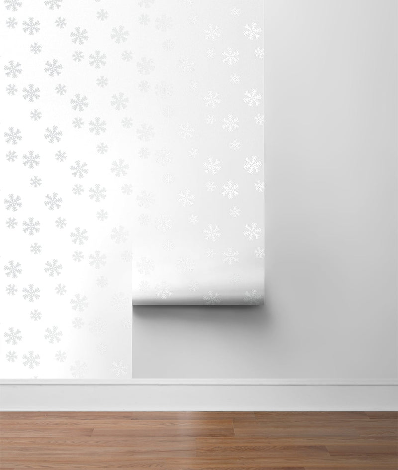 media image for Snowflakes Peel-and-Stick Wallpaper in Metallic Silver by NextWall 22