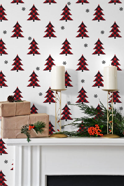 product image for Plaid Pines Wallpaper in Red and Black by NextWall 55