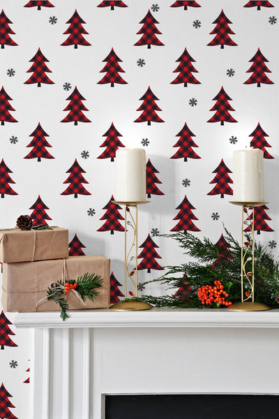 product image for Plaid Pines Wallpaper in Red and Black by NextWall 9
