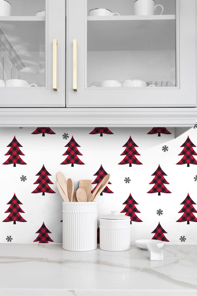 product image for Plaid Pines Wallpaper in Red and Black by NextWall 28