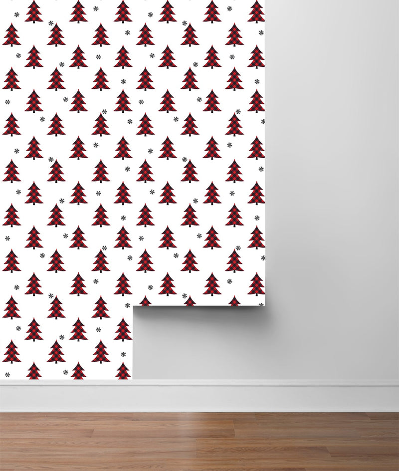 media image for Plaid Pines Wallpaper in Red and Black by NextWall 26
