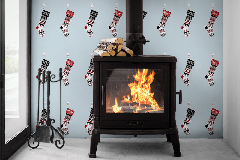 media image for Stockings Peel-and-Stick Wallpaper in Powder Blue and Red by NextWall 246
