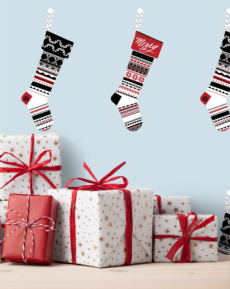 media image for Stockings Peel-and-Stick Wallpaper in Powder Blue and Red by NextWall 226