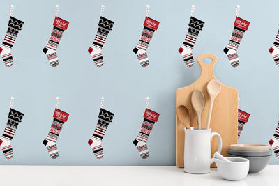 product image for Stockings Peel-and-Stick Wallpaper in Powder Blue and Red by NextWall 65