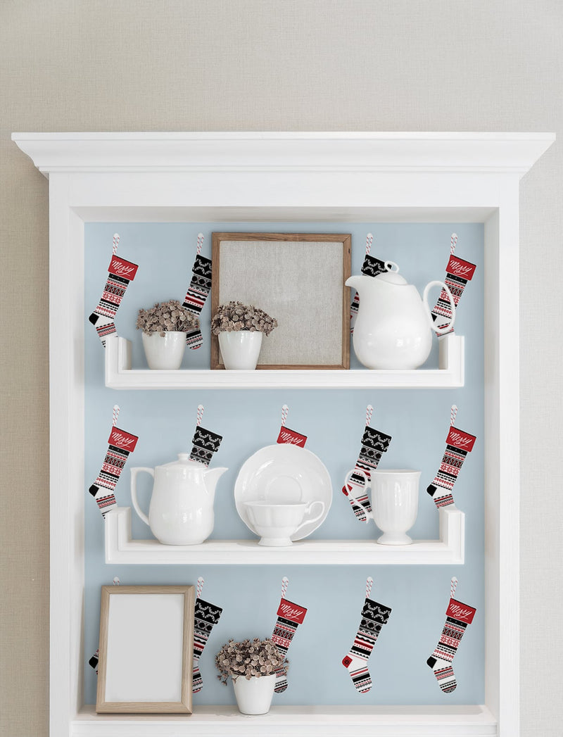 media image for Stockings Peel-and-Stick Wallpaper in Powder Blue and Red by NextWall 211