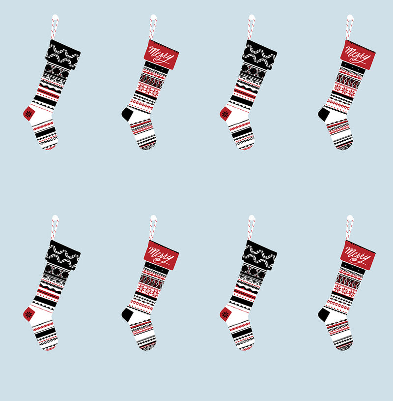 media image for Stockings Peel-and-Stick Wallpaper in Powder Blue and Red by NextWall 213
