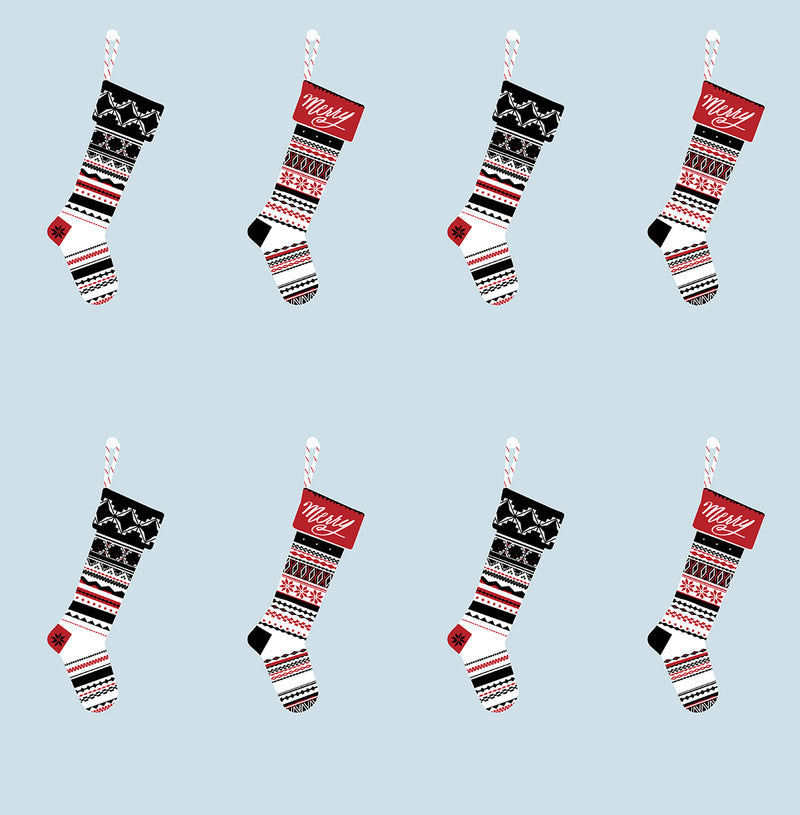 media image for Stockings Peel-and-Stick Wallpaper in Powder Blue and Red by NextWall 224