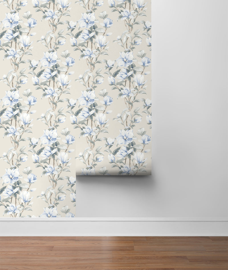 media image for Magnolia Trail Linen & French Blue Peel-and-Stick Wallpaper by NextWall 23