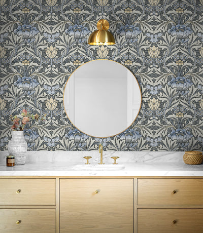 product image for Morris Flower Peel-and-Stick Wallpaper in Charcoal and Carolina Blue by NextWall 91