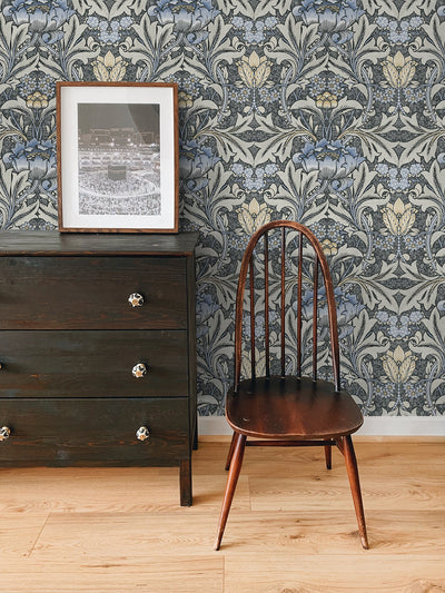 product image for Morris Flower Peel-and-Stick Wallpaper in Charcoal and Carolina Blue by NextWall 18