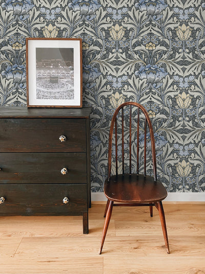 product image for Morris Flower Peel-and-Stick Wallpaper in Charcoal and Carolina Blue by NextWall 23
