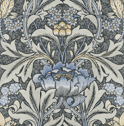 product image of sample morris flower peel and stick wallpaper in charcoal and carolina blue by nextwall 1 514