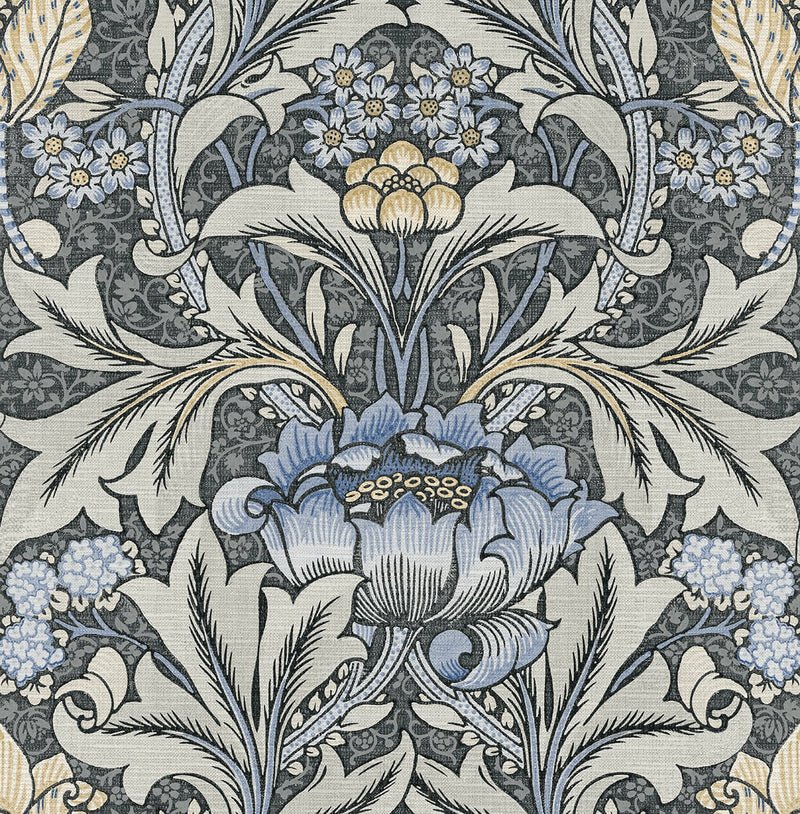 media image for sample morris flower peel and stick wallpaper in charcoal and carolina blue by nextwall 1 270