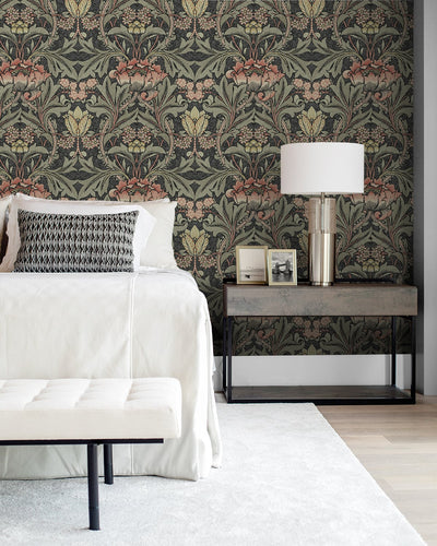 product image for Acanthus Floral Charcoal & Rosewood Peel-and-Stick Wallpaper by NextWall 41