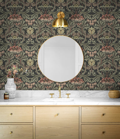 product image for Acanthus Floral Charcoal & Rosewood Peel-and-Stick Wallpaper by NextWall 11