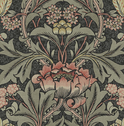 product image for Acanthus Floral Charcoal & Rosewood Peel-and-Stick Wallpaper by NextWall 53