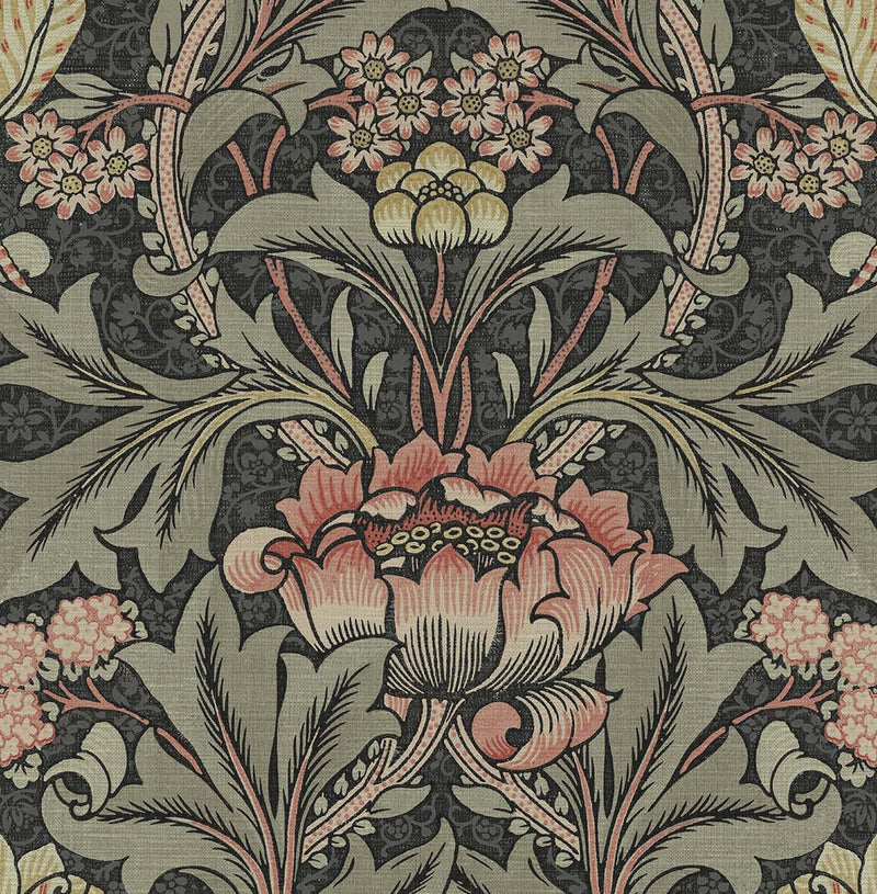 media image for Acanthus Floral Charcoal & Rosewood Peel-and-Stick Wallpaper by NextWall 238