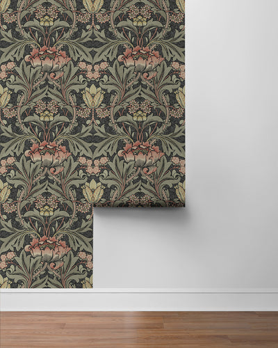 product image for Acanthus Floral Charcoal & Rosewood Peel-and-Stick Wallpaper by NextWall 90