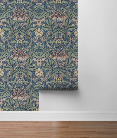 product image for Morris Flower Peel-and-Stick Wallpaper in Denim Blue and Salmon by NextWall 84