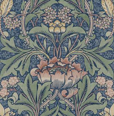product image for Morris Flower Peel-and-Stick Wallpaper in Denim Blue and Salmon by NextWall 82