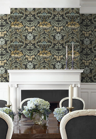 product image for Acanthus Floral Peel & Stick Wallpaper in Charocal & Goldenrod 30