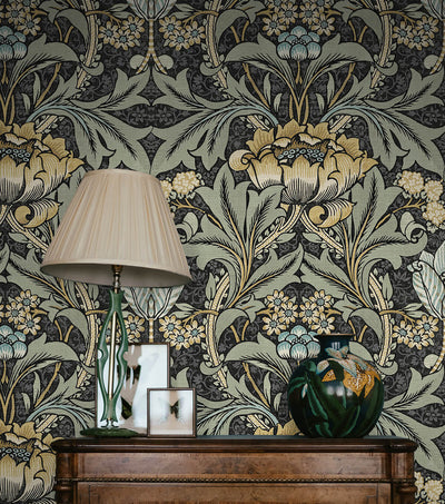 product image for Acanthus Floral Peel & Stick Wallpaper in Charocal & Goldenrod 19