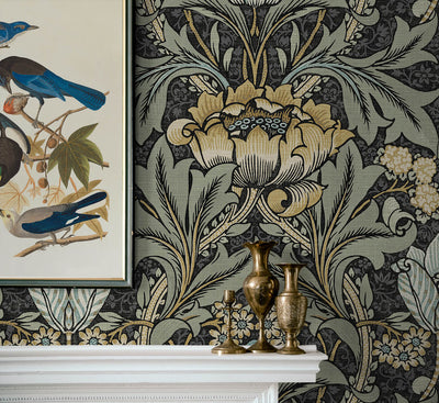product image for Acanthus Floral Peel & Stick Wallpaper in Charocal & Goldenrod 95