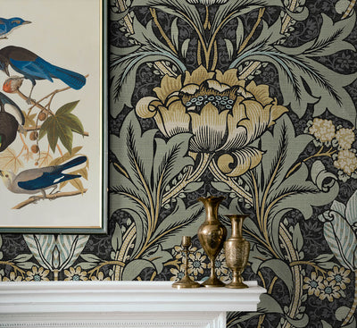 product image for Acanthus Floral Peel & Stick Wallpaper in Charocal & Goldenrod 85