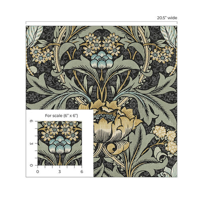 product image for Acanthus Floral Peel & Stick Wallpaper in Charocal & Goldenrod 54