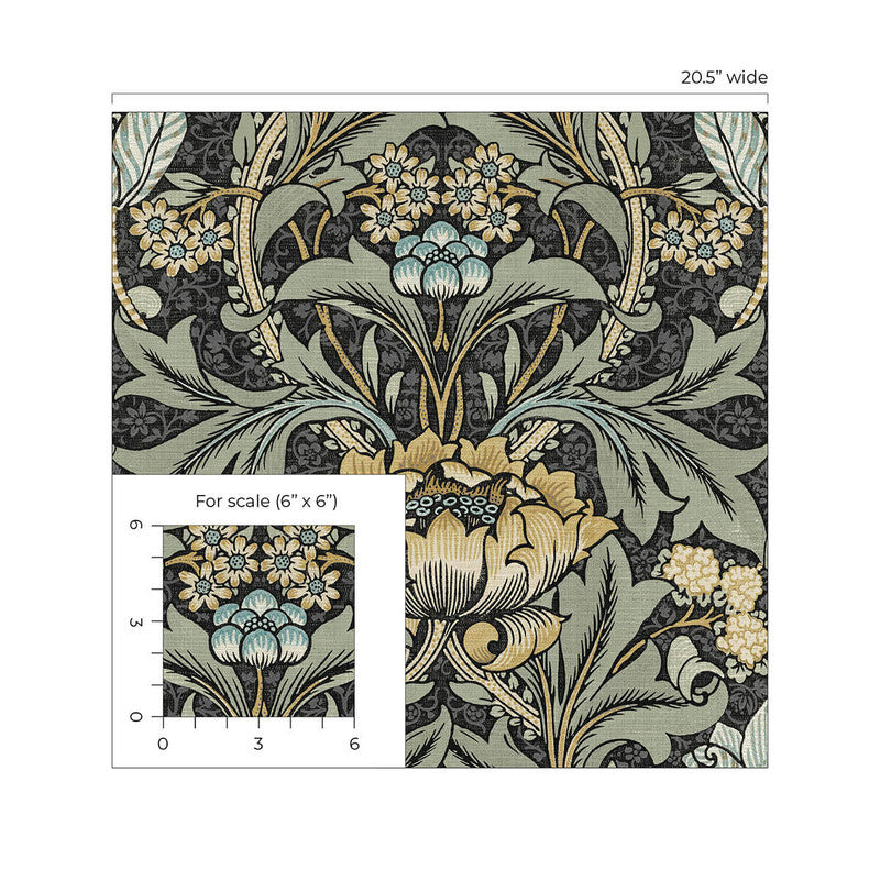 media image for Acanthus Floral Peel & Stick Wallpaper in Charocal & Goldenrod 20
