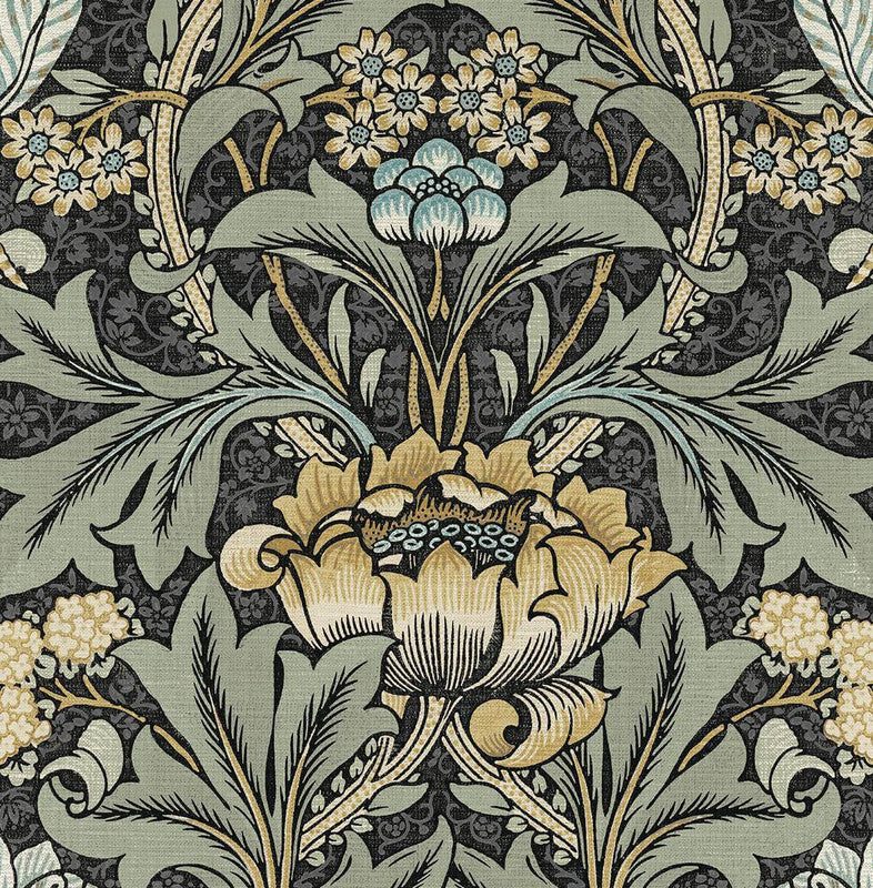 media image for Acanthus Floral Peel & Stick Wallpaper in Charocal & Goldenrod 273