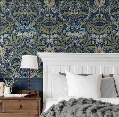 product image for Acanthus Floral Peel & Stick Wallpaper in Denim & Sage 56