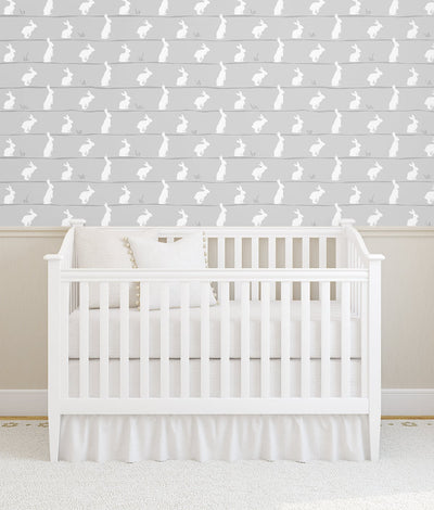 product image for Bunny Trail Daydream Grey Peel-and-Stick Wallpaper by NextWall 39