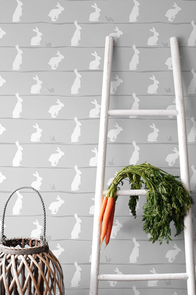media image for Bunny Trail Daydream Grey Peel-and-Stick Wallpaper by NextWall 215