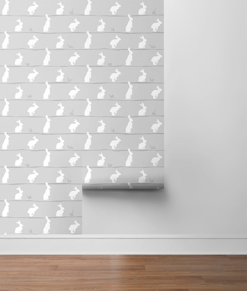media image for Bunny Trail Daydream Grey Peel-and-Stick Wallpaper by NextWall 252
