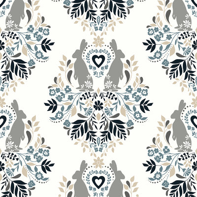 product image of Spring Damask Bluestone & Grey Peel-and-Stick Wallpaper by NextWall 542