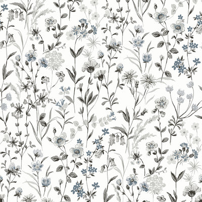 product image for Wildflowers Charcoal & Bluestone Peel-and-Stick Wallpaper by NextWall 73